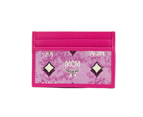 MCM Veritas Pink Denim Monogram Card Holder