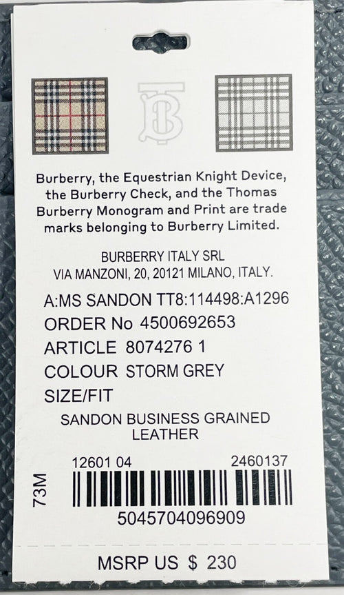Burberry Sandon Business Small Grey Grained Leather Card Case Wallet