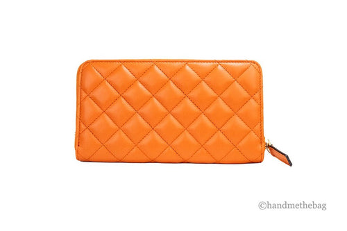 Versace Large Dark Orange Quilted Smooth Leather Continental Clutch Zip Wallet