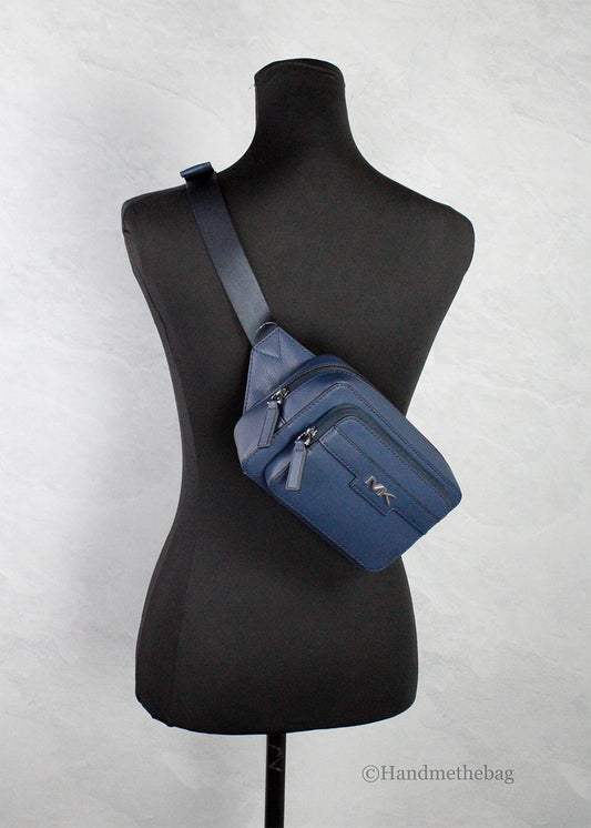 Michael Kors Cooper Small Navy Leather Double-Zip Belt Bag