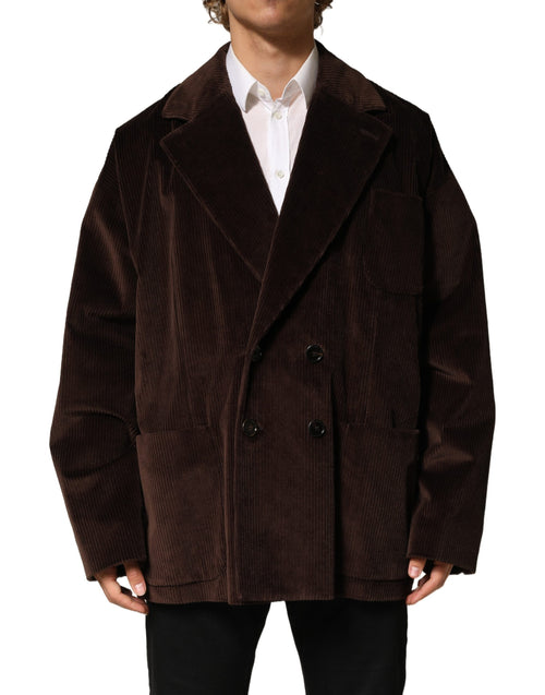 Dolce & Gabbana Brown Double Breasted Corduroy Blazer Jacket