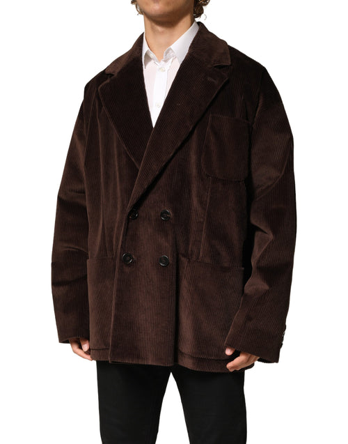 Dolce & Gabbana Brown Double Breasted Corduroy Blazer Jacket