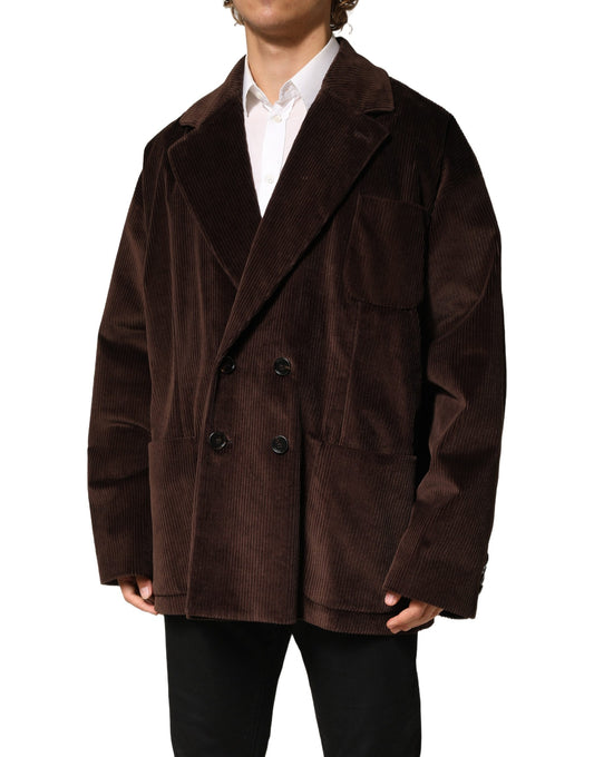 Dolce & Gabbana Brown Double Breasted Corduroy Blazer Jacket