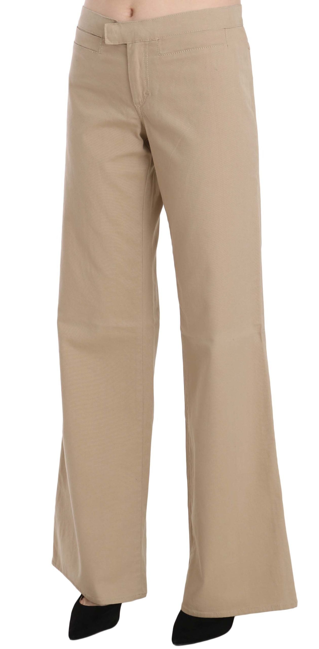 Just Cavalli Beige Cotton Mid Waist Flared Trousers Pants - ClickThatClicks 