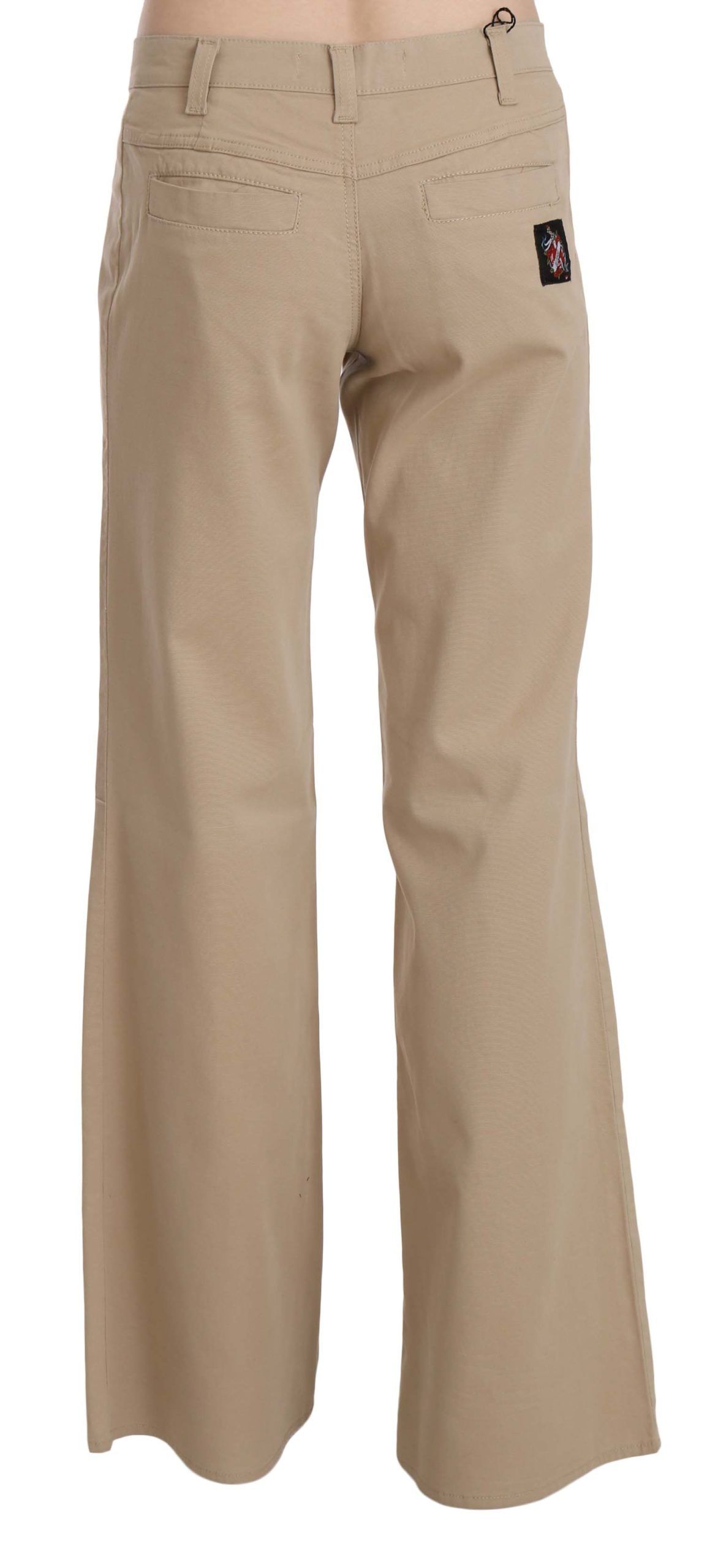 Just Cavalli Beige Cotton Mid Waist Flared Trousers Pants - ClickThatClicks 