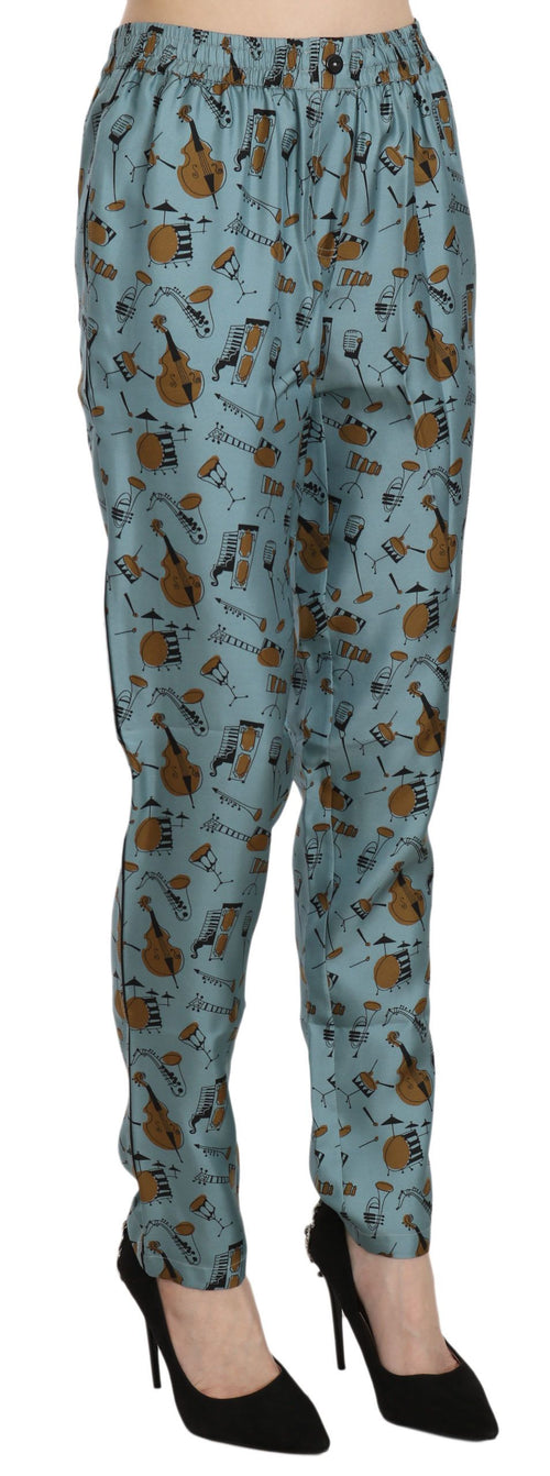 Dolce & Gabbana Blue Musical Instruments Print Tapered Pants - ClickThatClicks 