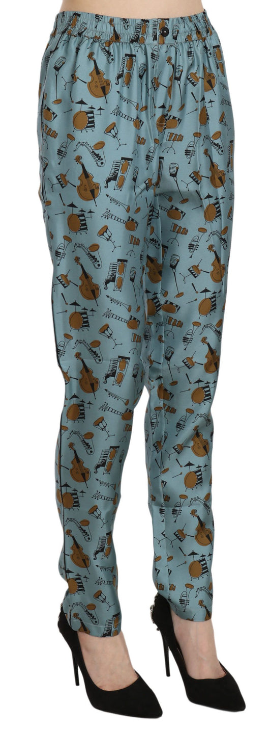 Dolce & Gabbana Blue Musical Instruments Print Tapered Pants - ClickThatClicks 
