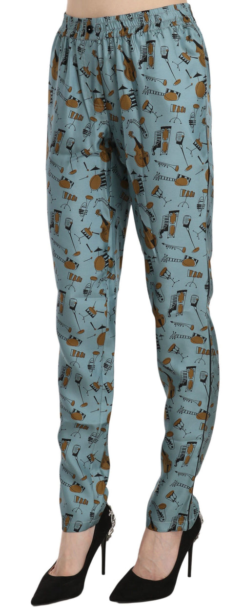 Dolce & Gabbana Blue Musical Instruments Print Tapered Pants - ClickThatClicks 