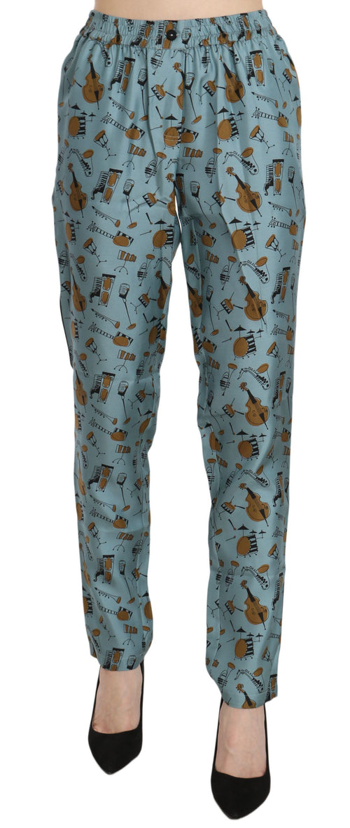 Dolce & Gabbana Blue Musical Instruments Print Tapered Pants - ClickThatClicks 
