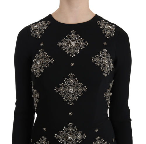 John Richmond Black Crystal Stretch Mini Shift Dress - ClickThatClicks 