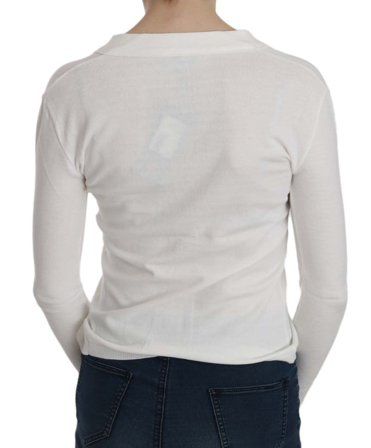 BYBLOS White V-neck Long Sleeve Cropped Cardigan Tops Sweater - ClickThatClicks 