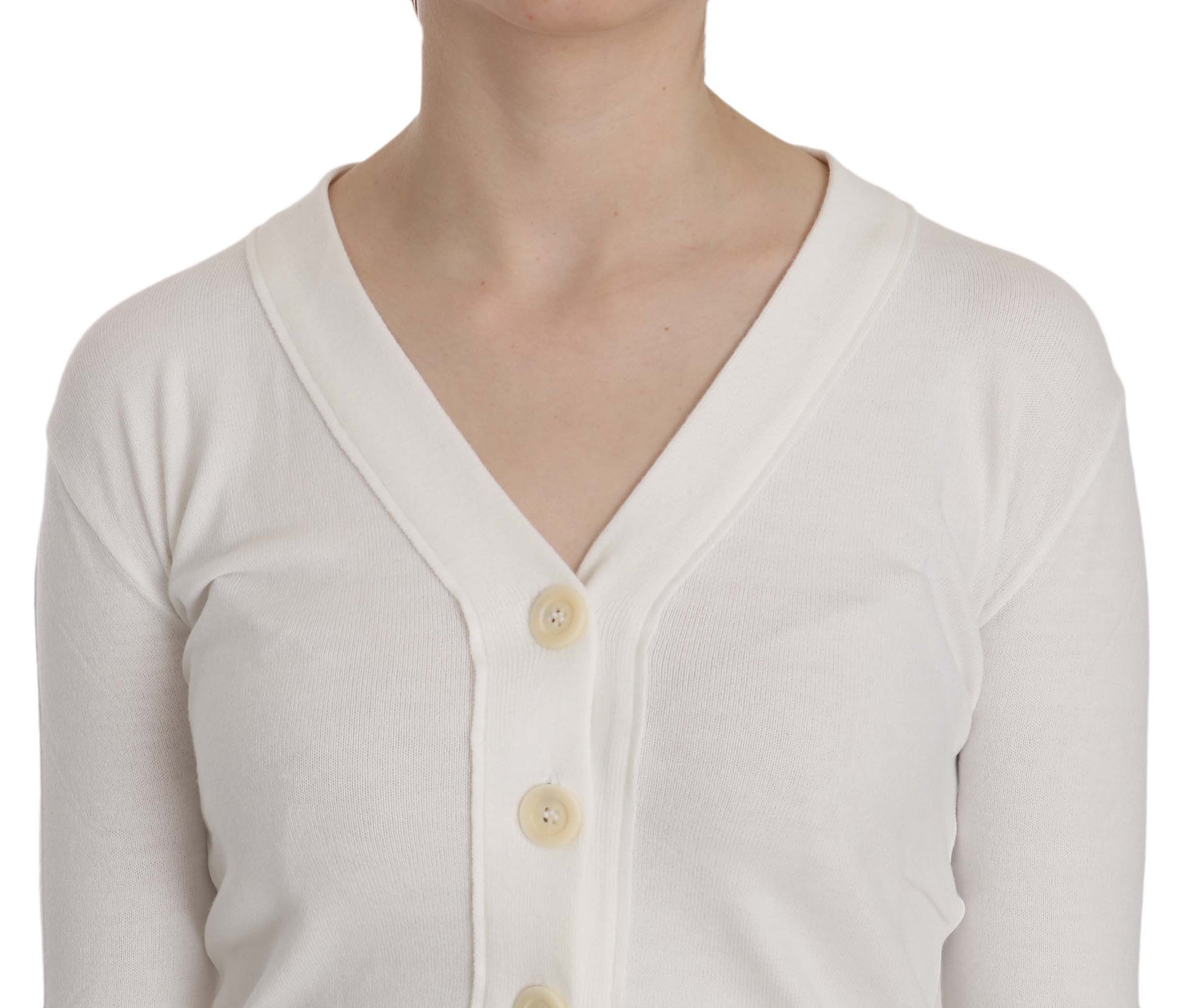 BYBLOS White V-neck Long Sleeve Cropped Cardigan Tops Sweater - ClickThatClicks 