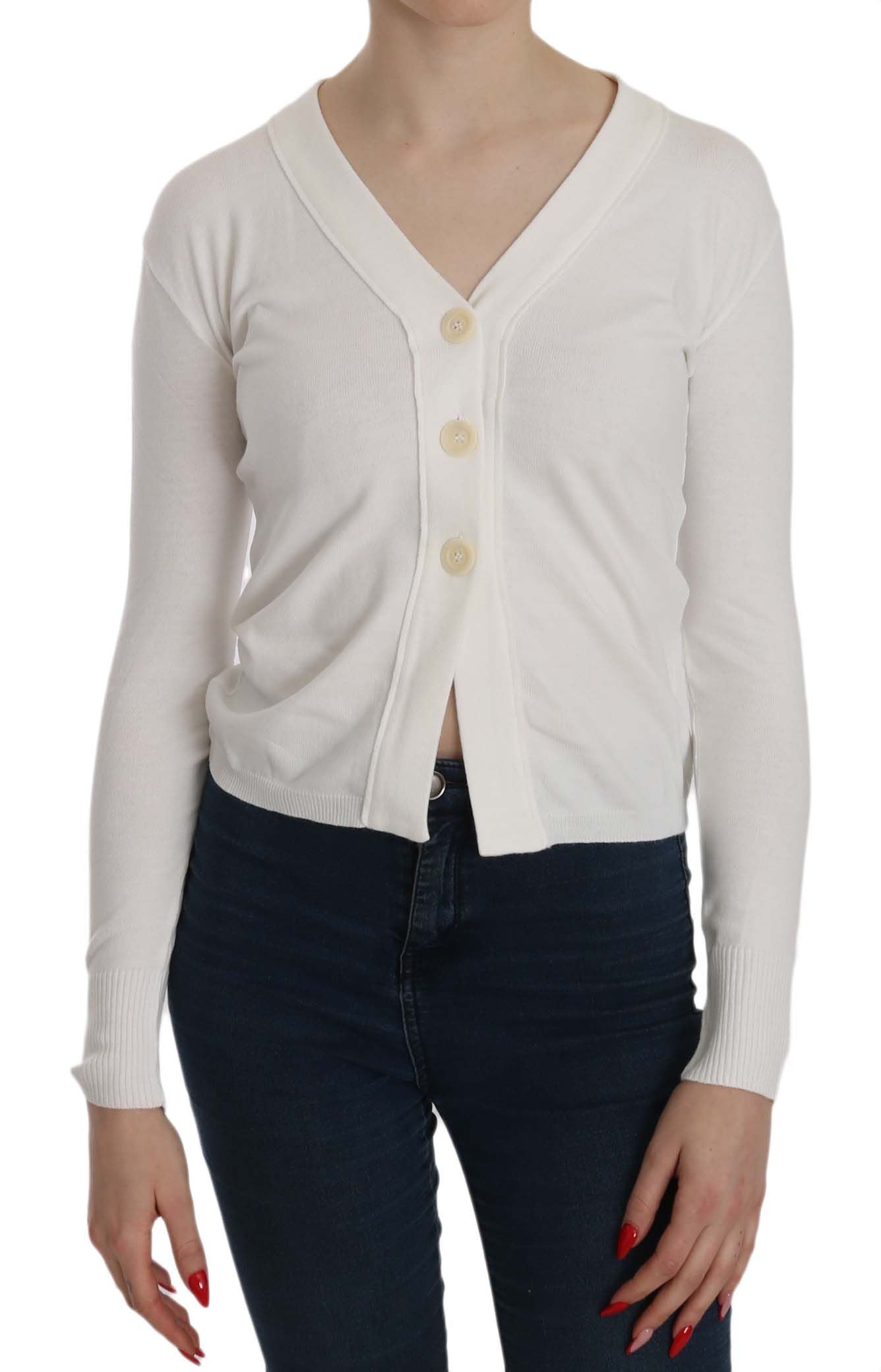 BYBLOS White V-neck Long Sleeve Cropped Cardigan Tops Sweater - ClickThatClicks 