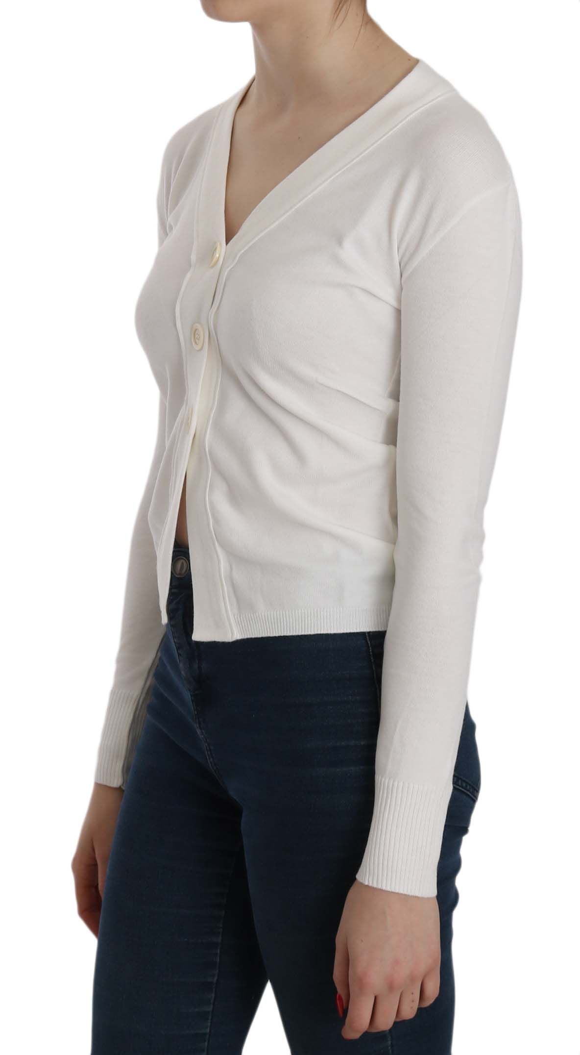 BYBLOS White V-neck Long Sleeve Cropped Cardigan Tops Sweater - ClickThatClicks 