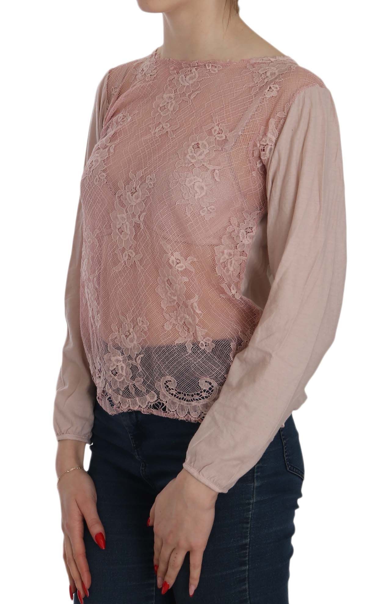 PINK MEMORIES Pink Lace See Through Long Sleeve Blouse - ClickThatClicks 