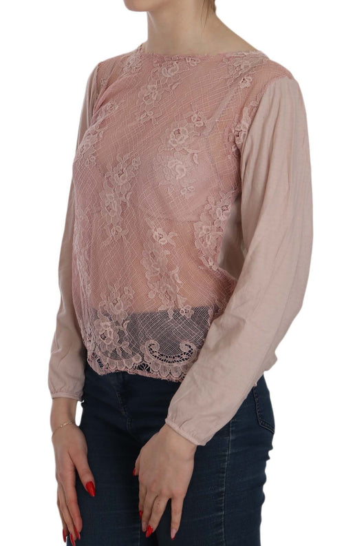 PINK MEMORIES Pink Lace See Through Long Sleeve Blouse - ClickThatClicks 