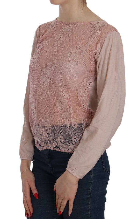 PINK MEMORIES Pink Lace See Through Long Sleeve Blouse - ClickThatClicks 