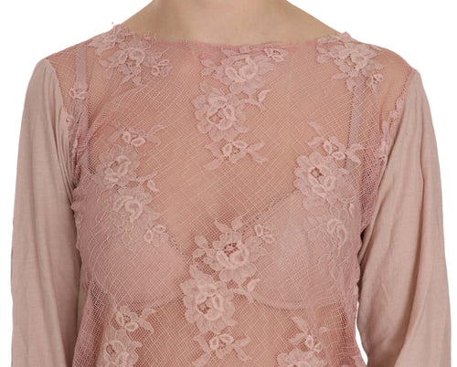 PINK MEMORIES Pink Lace See Through Long Sleeve Blouse - ClickThatClicks 