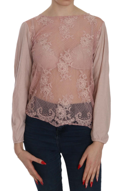 PINK MEMORIES Pink Lace See Through Long Sleeve Blouse - ClickThatClicks 