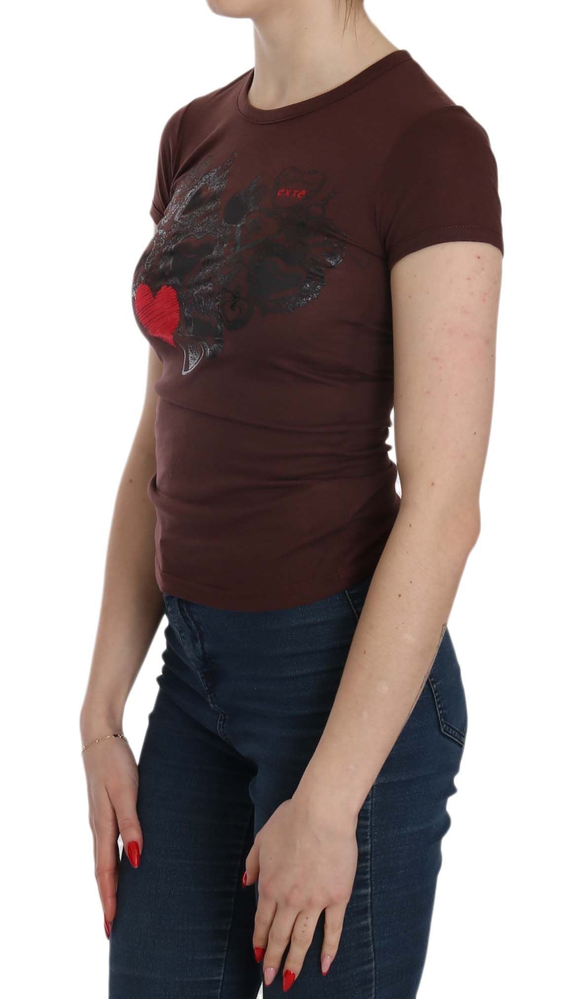 Exte Brown Hearts Short Sleeve Casual T-shirt Top - ClickThatClicks 
