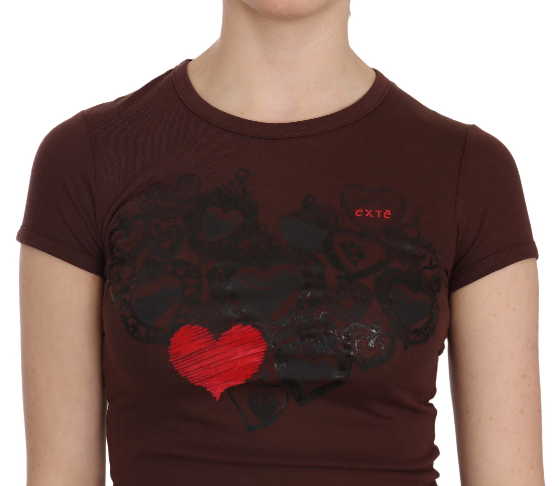 Exte Brown Hearts Short Sleeve Casual T-shirt Top - ClickThatClicks 