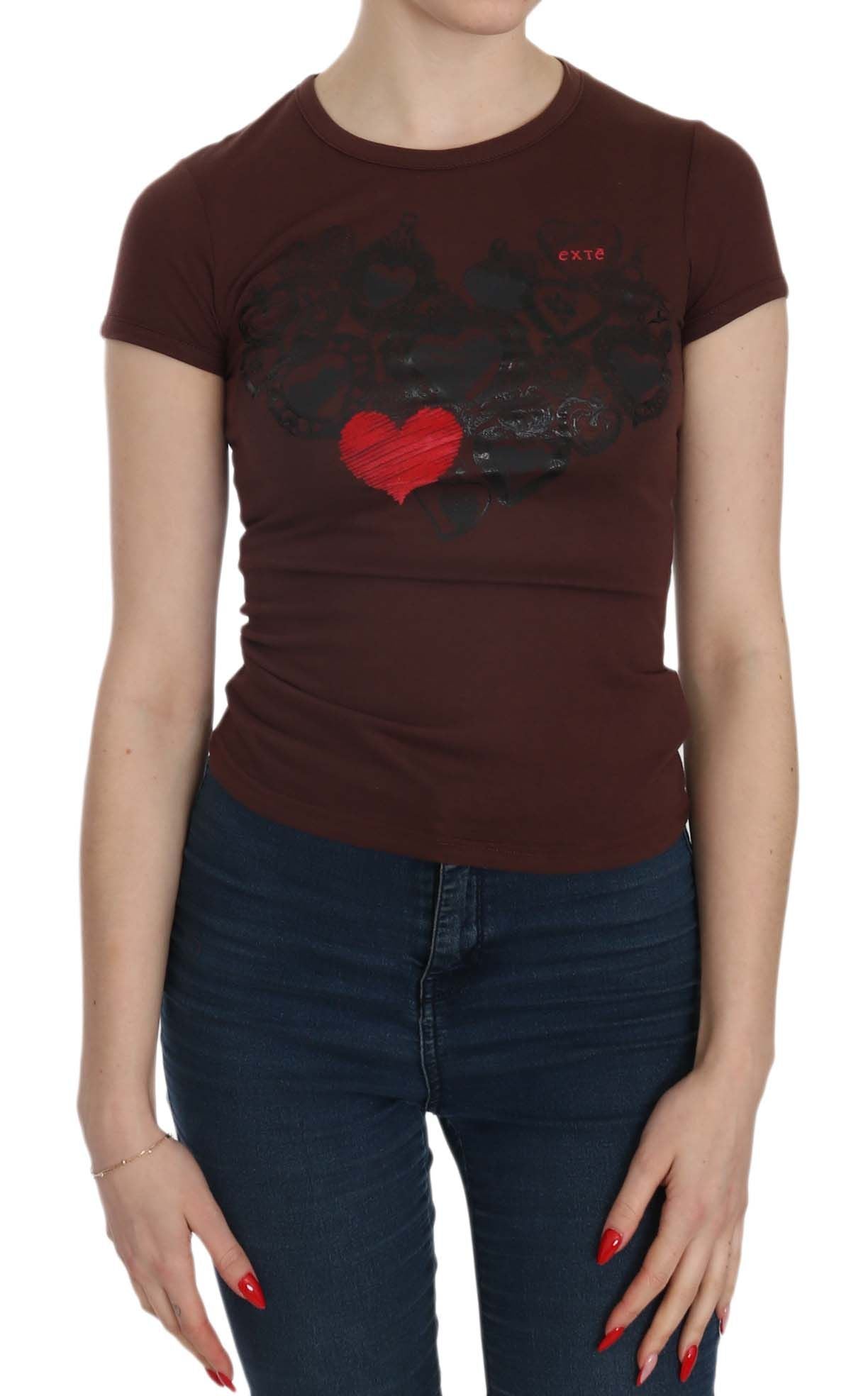 Exte Brown Hearts Short Sleeve Casual T-shirt Top - ClickThatClicks 