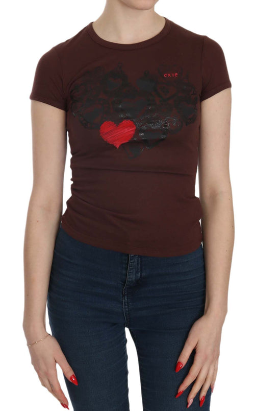Exte Brown Hearts Short Sleeve Casual T-shirt Top - ClickThatClicks 