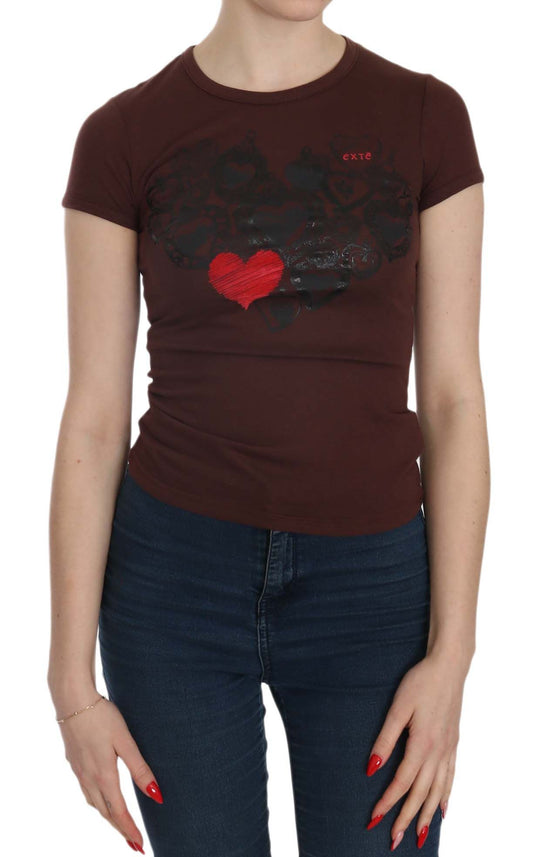 Exte Brown Hearts Short Sleeve Casual T-shirt Top - ClickThatClicks 