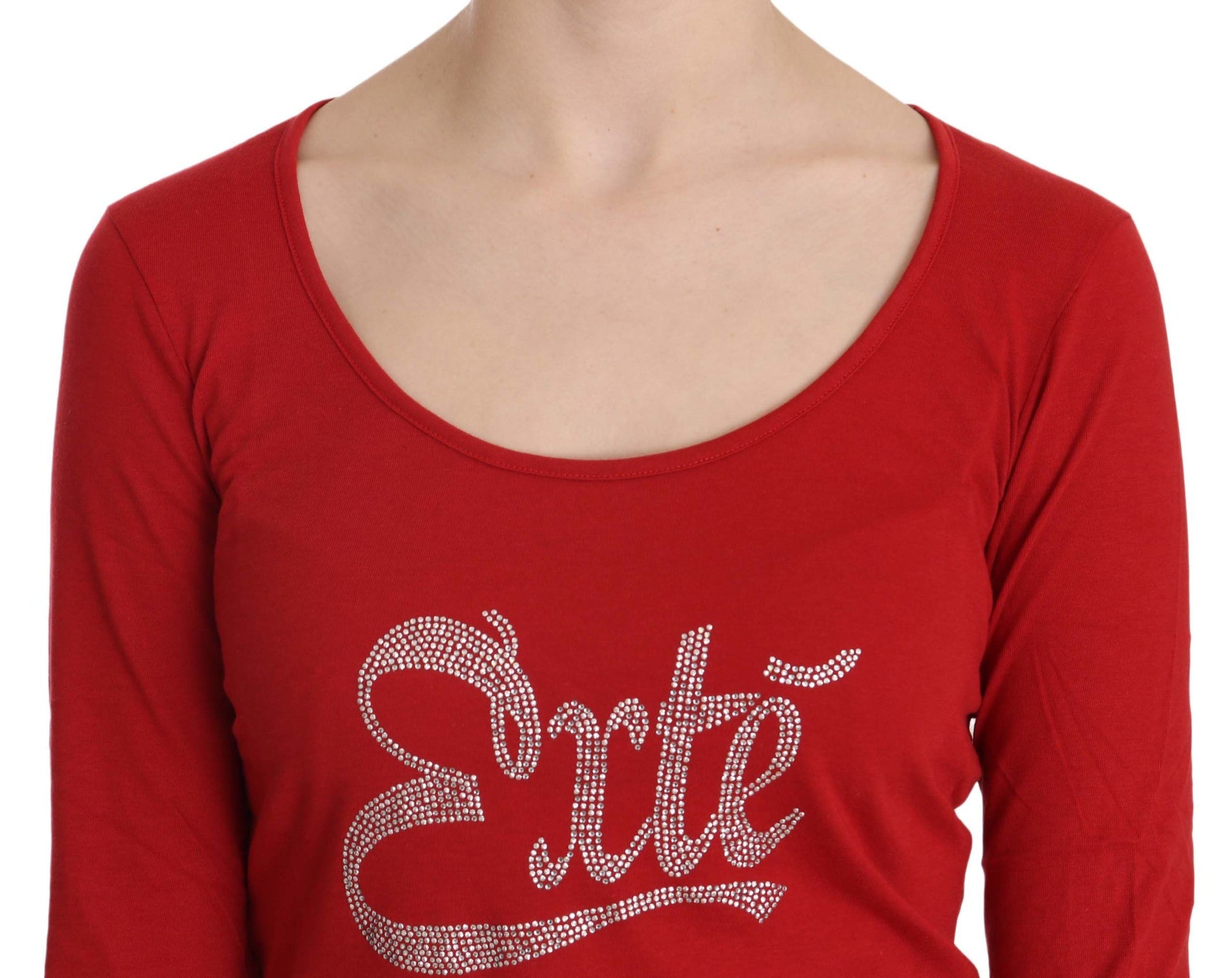 Exte Red Crystal Embellished Long Sleeve Blouse - ClickThatClicks 