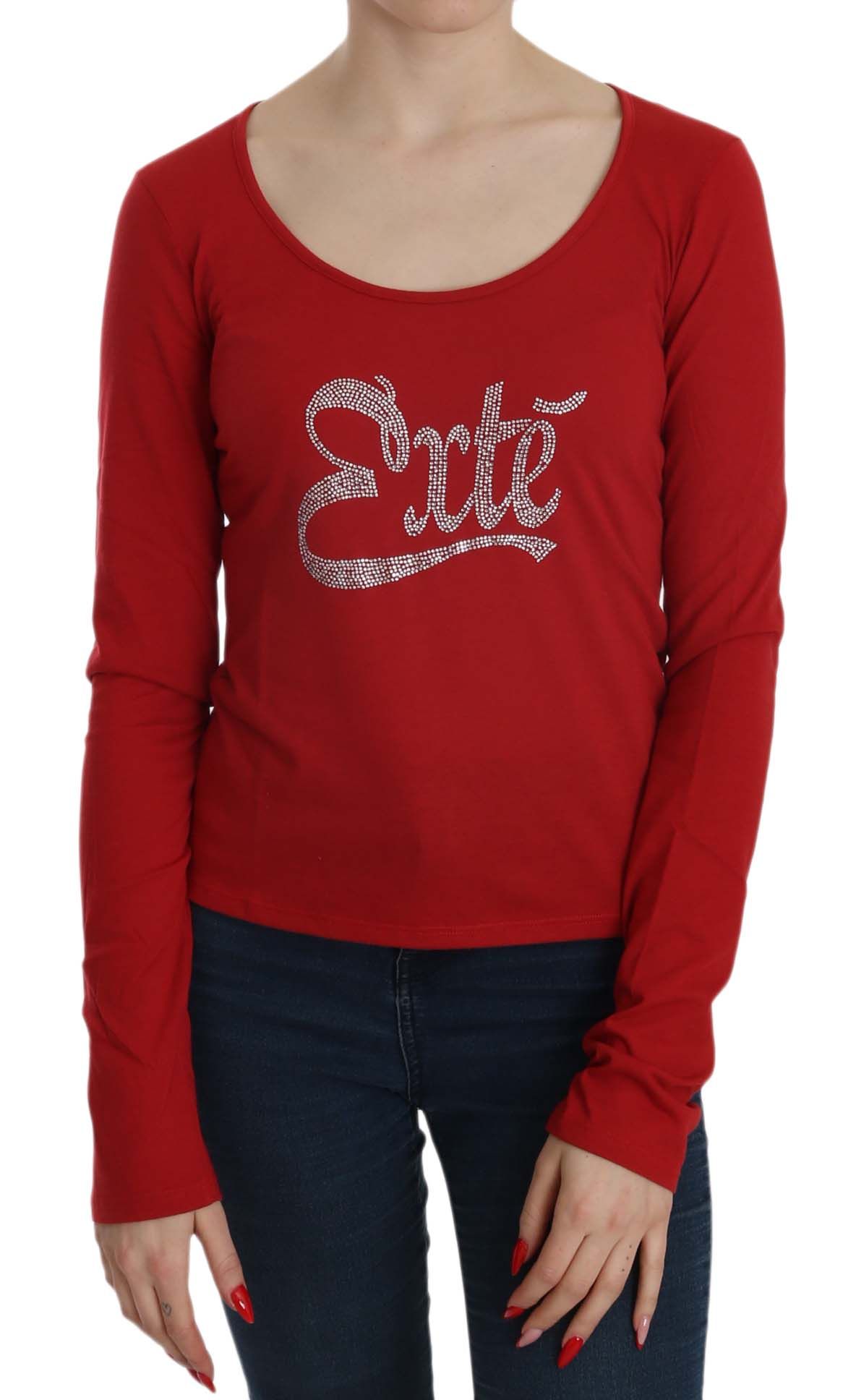 Exte Red Crystal Embellished Long Sleeve Blouse - ClickThatClicks 