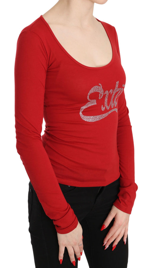 Red Exte Crystal Embellished Long Sleeve Top Blouse - ClickThatClicks 