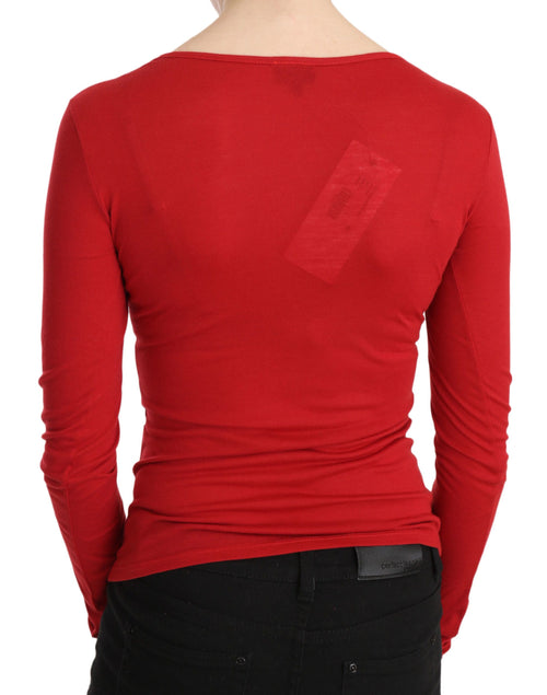 Red Exte Crystal Embellished Long Sleeve Top Blouse - ClickThatClicks 