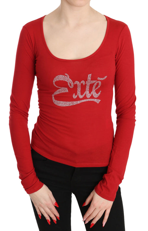 Red Exte Crystal Embellished Long Sleeve Top Blouse - ClickThatClicks 
