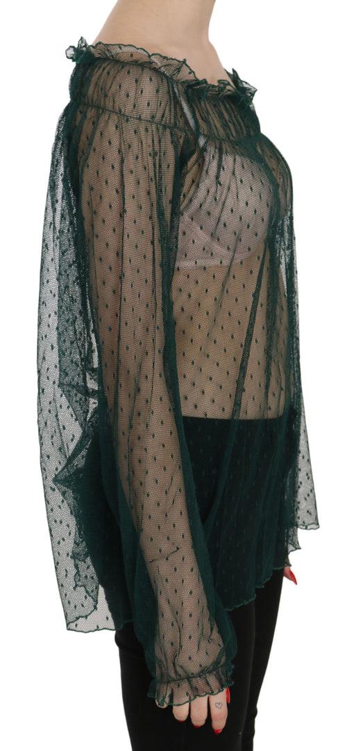 PINK MEMORIES Green Mesh See Through Long Sleeve Top Blouse - ClickThatClicks 