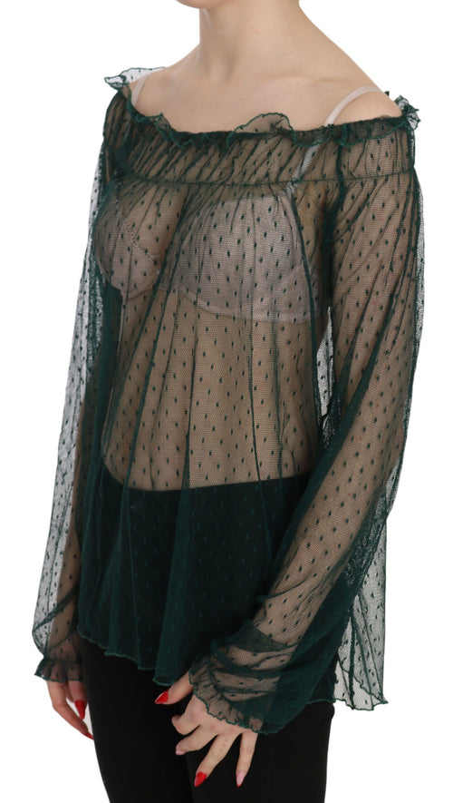 PINK MEMORIES Green Mesh See Through Long Sleeve Top Blouse - ClickThatClicks 