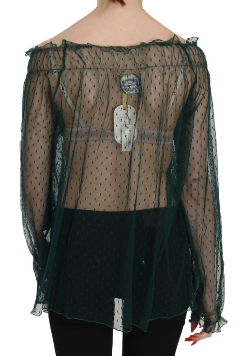 PINK MEMORIES Green Mesh See Through Long Sleeve Top Blouse - ClickThatClicks 