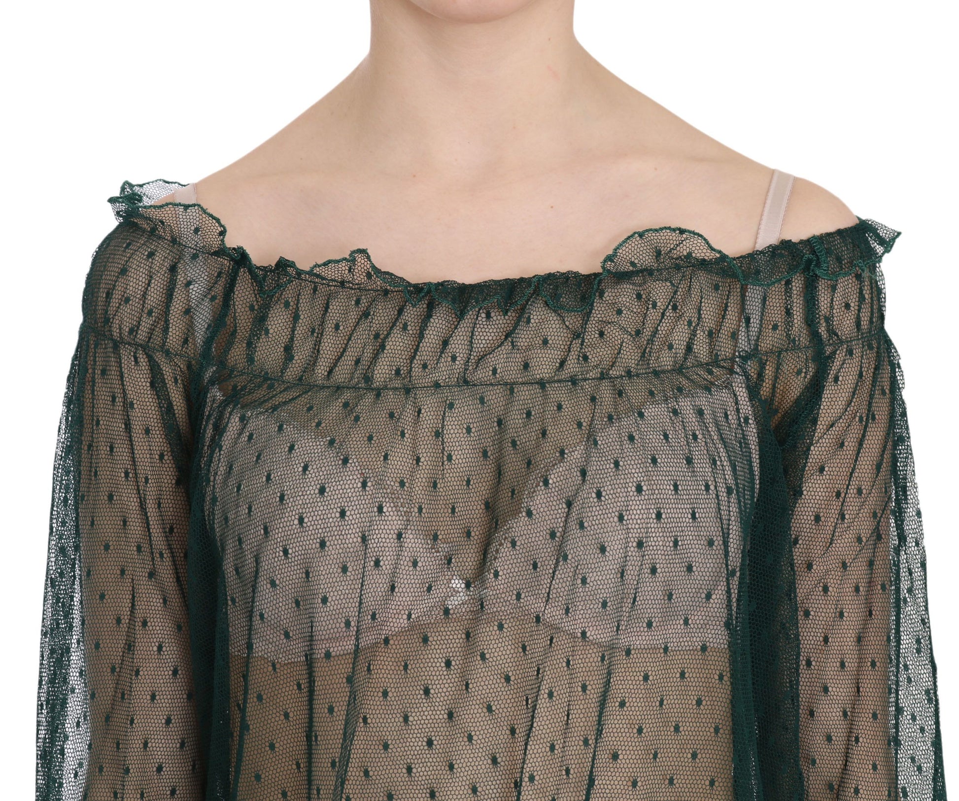 PINK MEMORIES Green Mesh See Through Long Sleeve Top Blouse - ClickThatClicks 