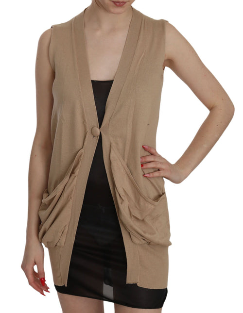 PINK MEMORIES Brown 100% Cotton Sleeveless Cardigan Top Vest - ClickThatClicks 