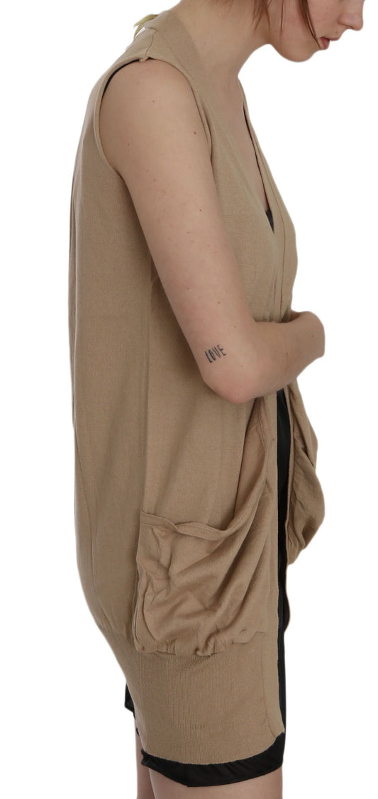 PINK MEMORIES Brown 100% Cotton Sleeveless Cardigan Top Vest - ClickThatClicks 