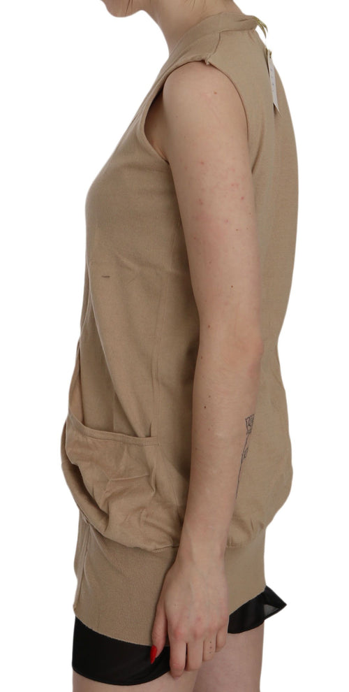 PINK MEMORIES Brown 100% Cotton Sleeveless Cardigan Top Vest - ClickThatClicks 