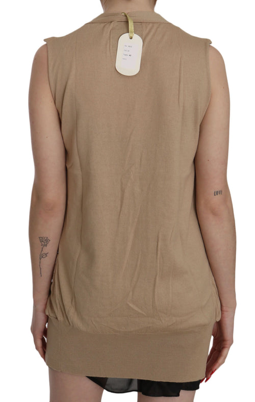 PINK MEMORIES Brown 100% Cotton Sleeveless Cardigan Top Vest - ClickThatClicks 