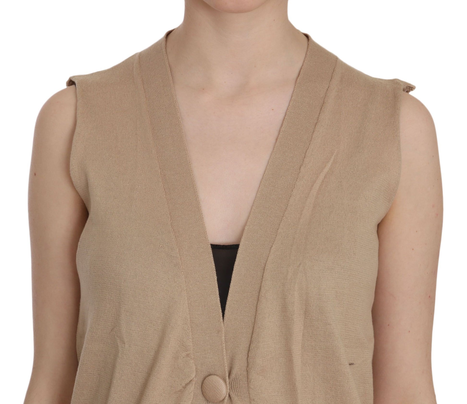 PINK MEMORIES Brown 100% Cotton Sleeveless Cardigan Top Vest - ClickThatClicks 