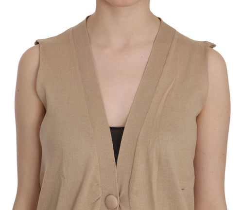 PINK MEMORIES Brown 100% Cotton Sleeveless Cardigan Top Vest - ClickThatClicks 