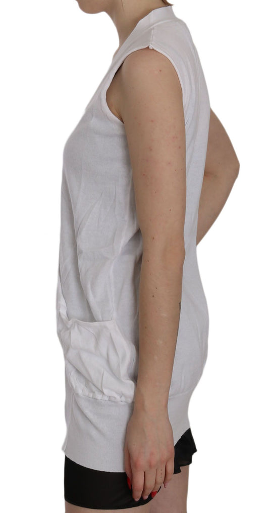 PINK MEMORIES White 100% Cotton Sleeveless Cardigan Top Vest - ClickThatClicks 
