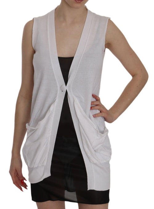 PINK MEMORIES White 100% Cotton Sleeveless Cardigan Top Vest - ClickThatClicks 