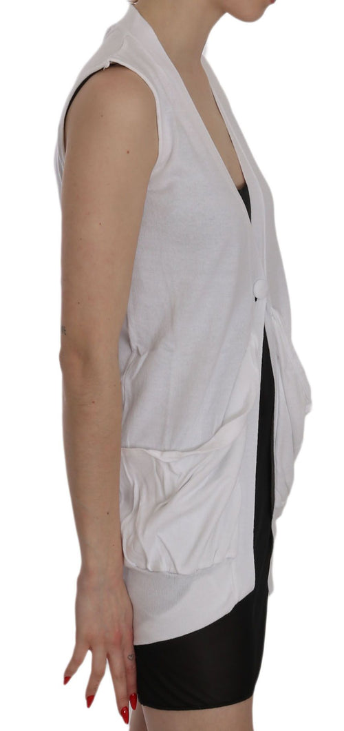 PINK MEMORIES White 100% Cotton Sleeveless Cardigan Top Vest - ClickThatClicks 