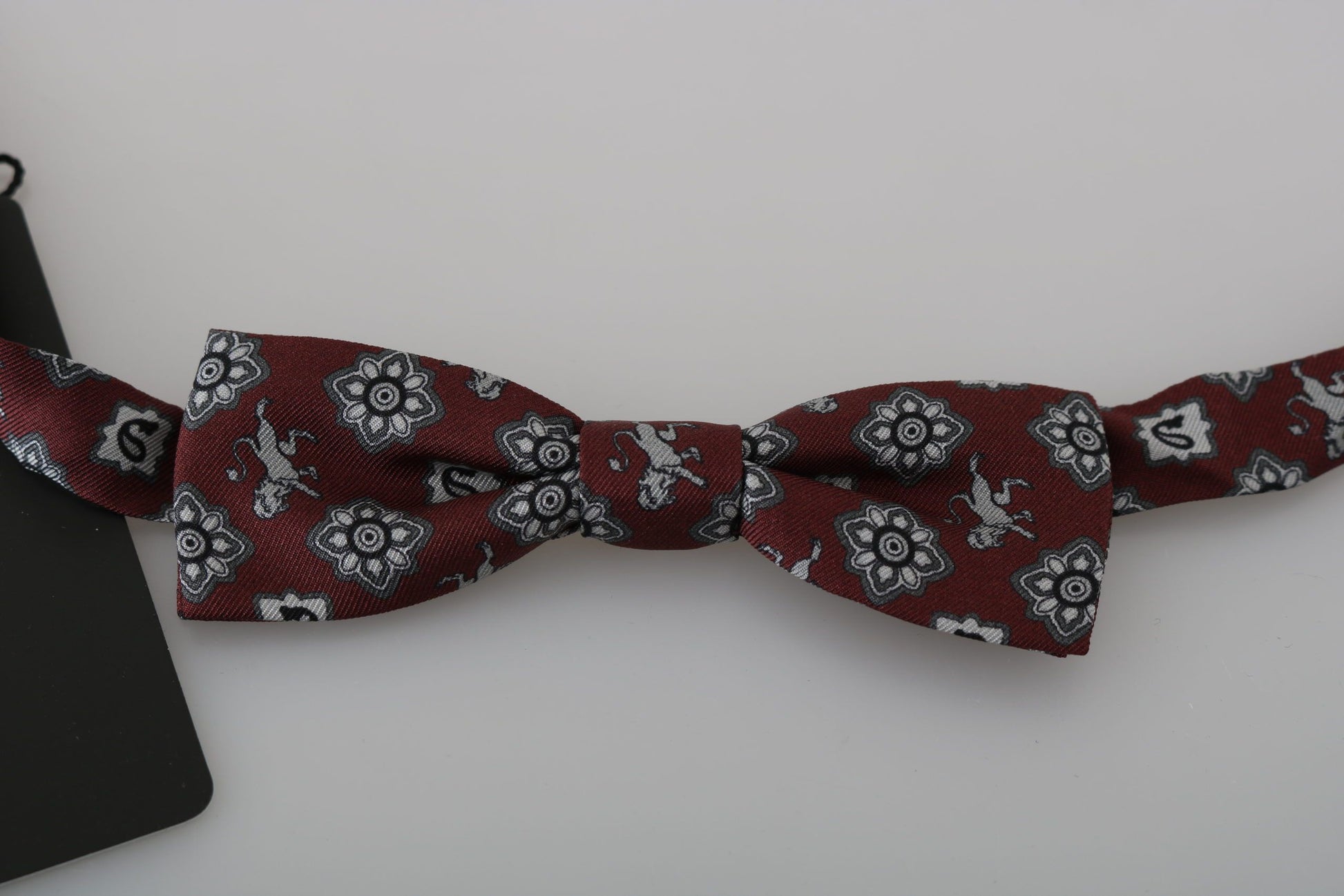 Dolce & Gabbana Men Bordeaux Maroon Lion Silk Adjustable Neck Bow Tie - ClickThatClicks 