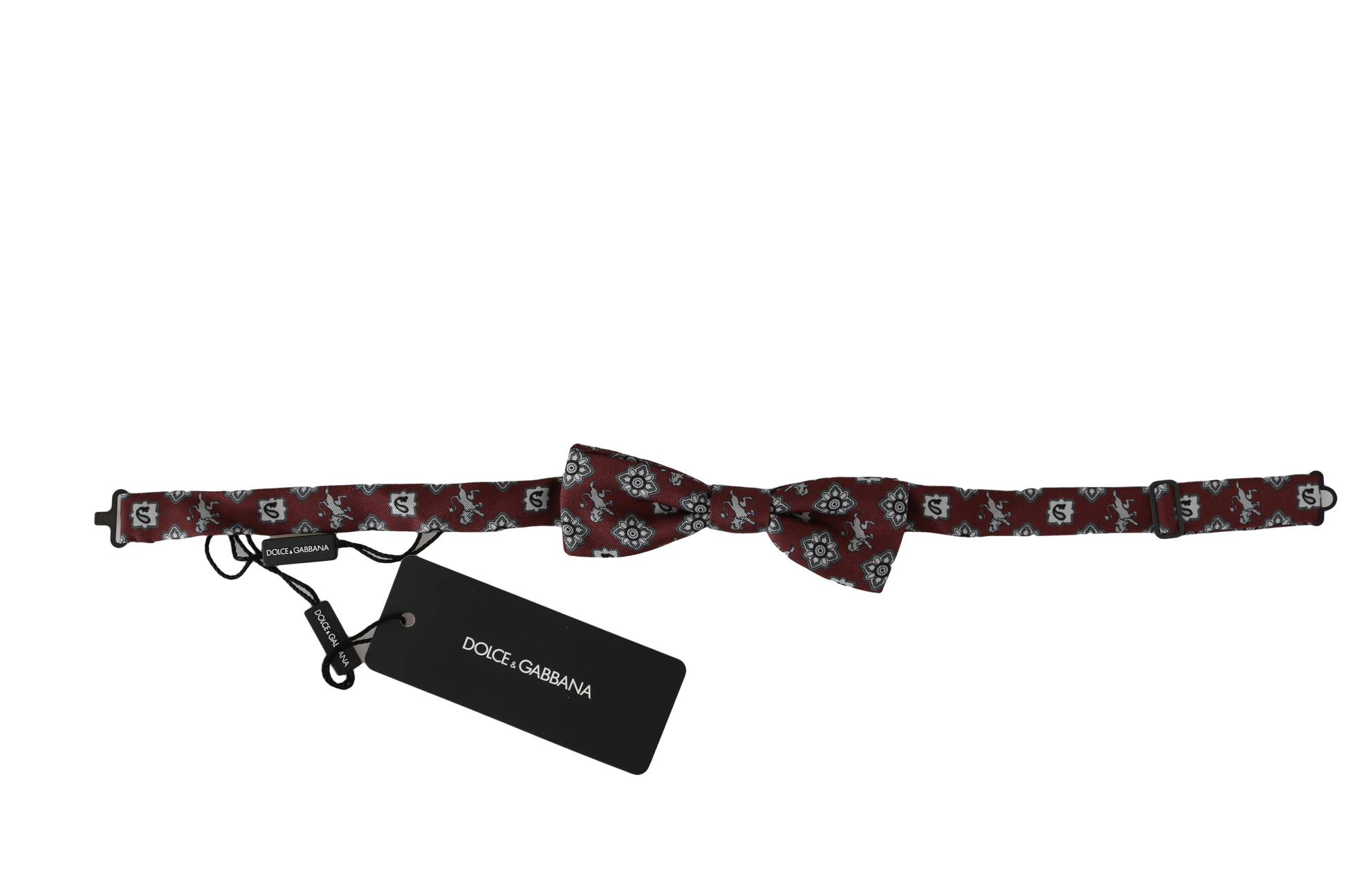 Dolce & Gabbana Men Bordeaux Maroon Lion Silk Adjustable Neck Bow Tie - ClickThatClicks 