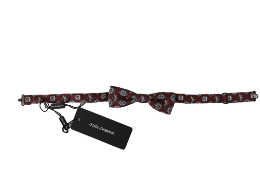 Dolce & Gabbana Men Bordeaux Maroon Lion Silk Adjustable Neck Bow Tie - ClickThatClicks 