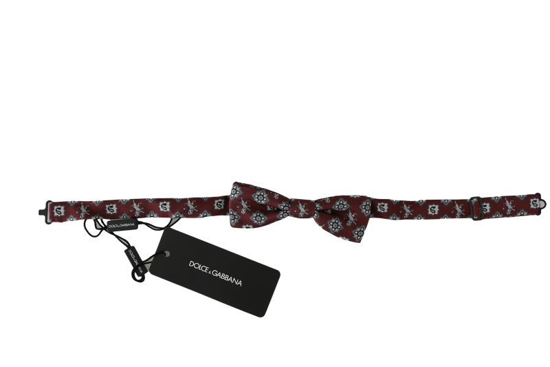 Dolce & Gabbana Men Bordeaux Maroon Lion Silk Adjustable Neck Bow Tie